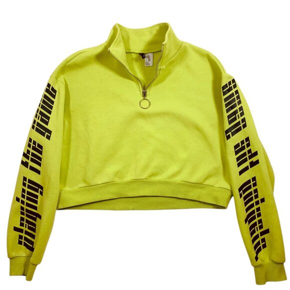 H&M  woman 's neon green cropped sweatshirt size s - Picture 2 of 12